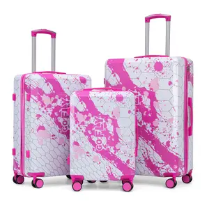 ew Style 20"/24"/28" 3 pcs set in PC Spinner Wheel Luggage, Carry on Luggage for airplane And Checked Suitcase With Printedpattern and Combination Lock