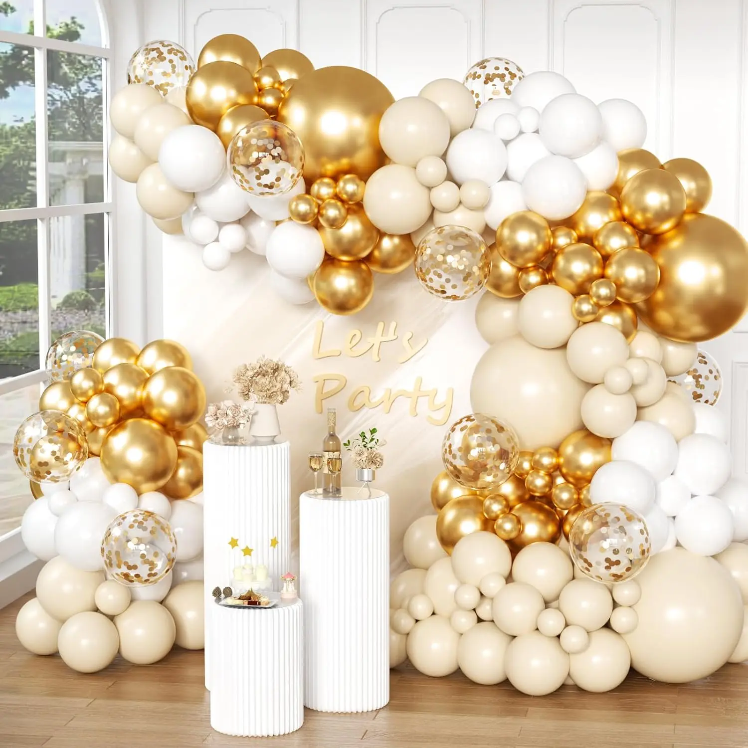 White and  Balloon Arch Kit-139pcs 5 10 12 18inch Matte White Sand Metallic Chrome  and Confetti Foil Balloon Garland Kit for Wedding Birthday Bridal Shower  Shower Anniversary Decorations