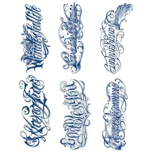 Semi-permanent Letter Temporary Tattoos, 6-Sheet 2 Weeks Long Last Waterproof Eglish Words Tattoos,Plant-Based Ink Tattoos Sticker