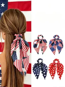 American Independence Day Hairband, Star Stripes Bow Long Ribbon Headband, Patriotic Style Ponytail Holder, Usa Flag Theme Hair Accessory