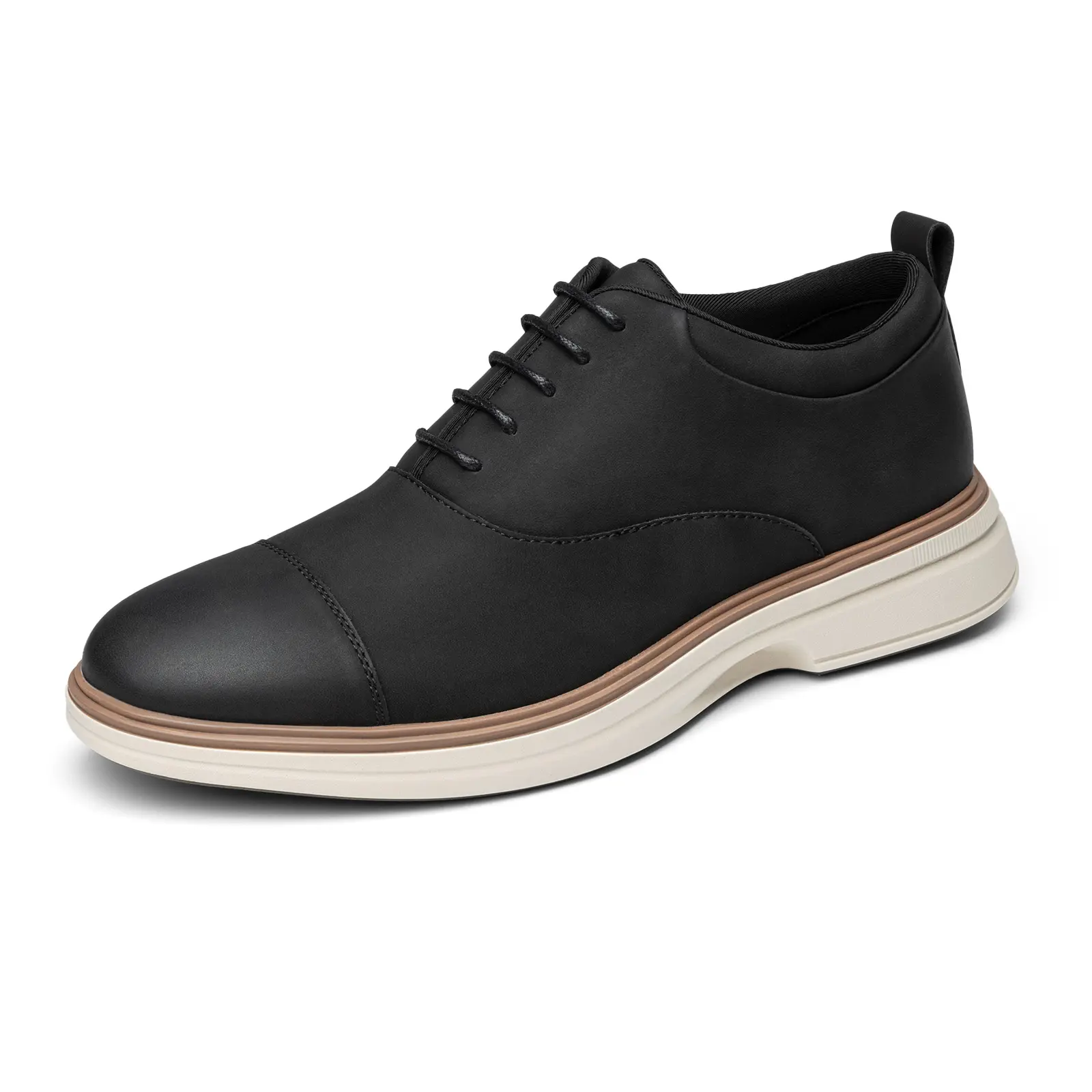 Rihero Mens Dress Shoes Oxford Formal Business Casual Sneakers | PU Cap-Toe, Light EVA Sole, Non-Slip Base, Perforated Arch Insole, Comfy Foam Collar, Commutes, Office, Weddings, Dinners