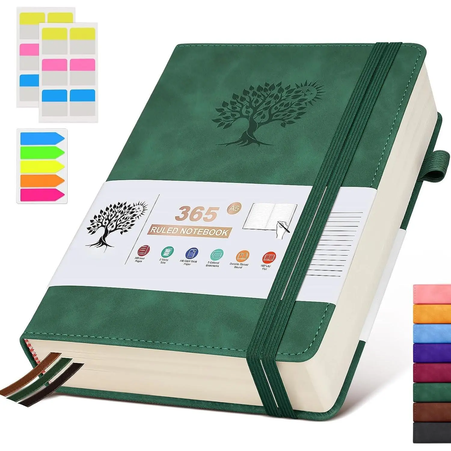 A5 Lined Journal Notebook - 365 Page Leather Journals for Writing Women & Men,Hardcover Notebook with 100Gsm Thick Pages,Daily Diary for Travel, Work,School,Note Taking,College Ruled (5.9" x 8.5")