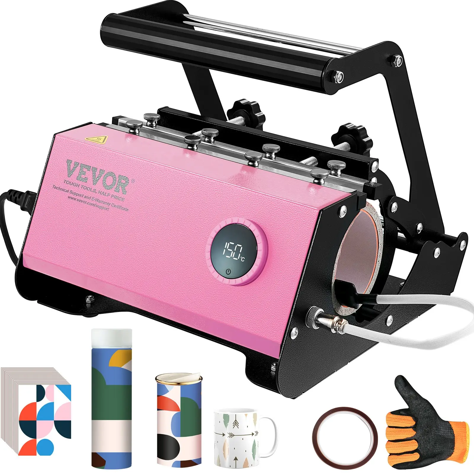 【DealsForYouDays】VEVOR Mug Heat Press, 11-30oz Tumbler Heat Press Machine, Sublimation Transfer Straight Skinny Tumblers, Cup Heat Press with Heat-resist Gloves Tape, DIY Ceramic Mugs Cups Glasses, As Gift, Pink
