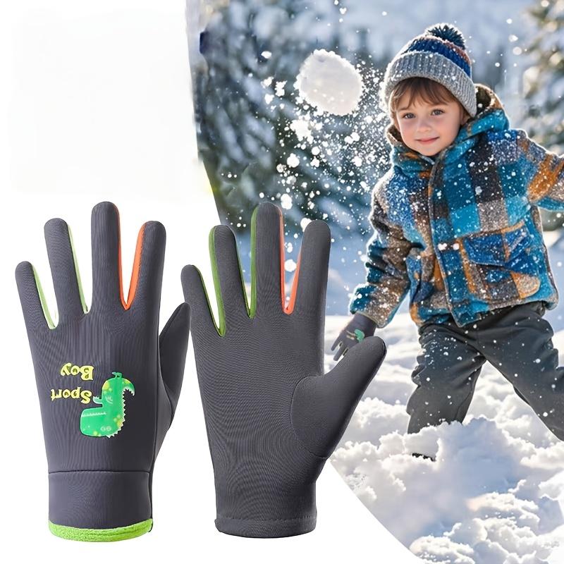 1-Pair Youngsters Thermal Winter Gloves - Heavy-Duty Cold Weather Gloves with Non-Slip Grip, Cute Dinosaur & Heart/footprint designs, Individual Finger Protection for Boys & Girls - Ideal for Skiing, Snowball, Snowmen - Warm Winter Gloves for Outdoor Play