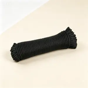 Solid Braid Dacron Utility Cord, Low Stretch UV Resistant Outdoor Rope, 1/4 Inch Black Polyester Rope 100 ft, Heavy Duty Multipurpose Line for Camping Marine Gardening, High Strength Knot Friendly
