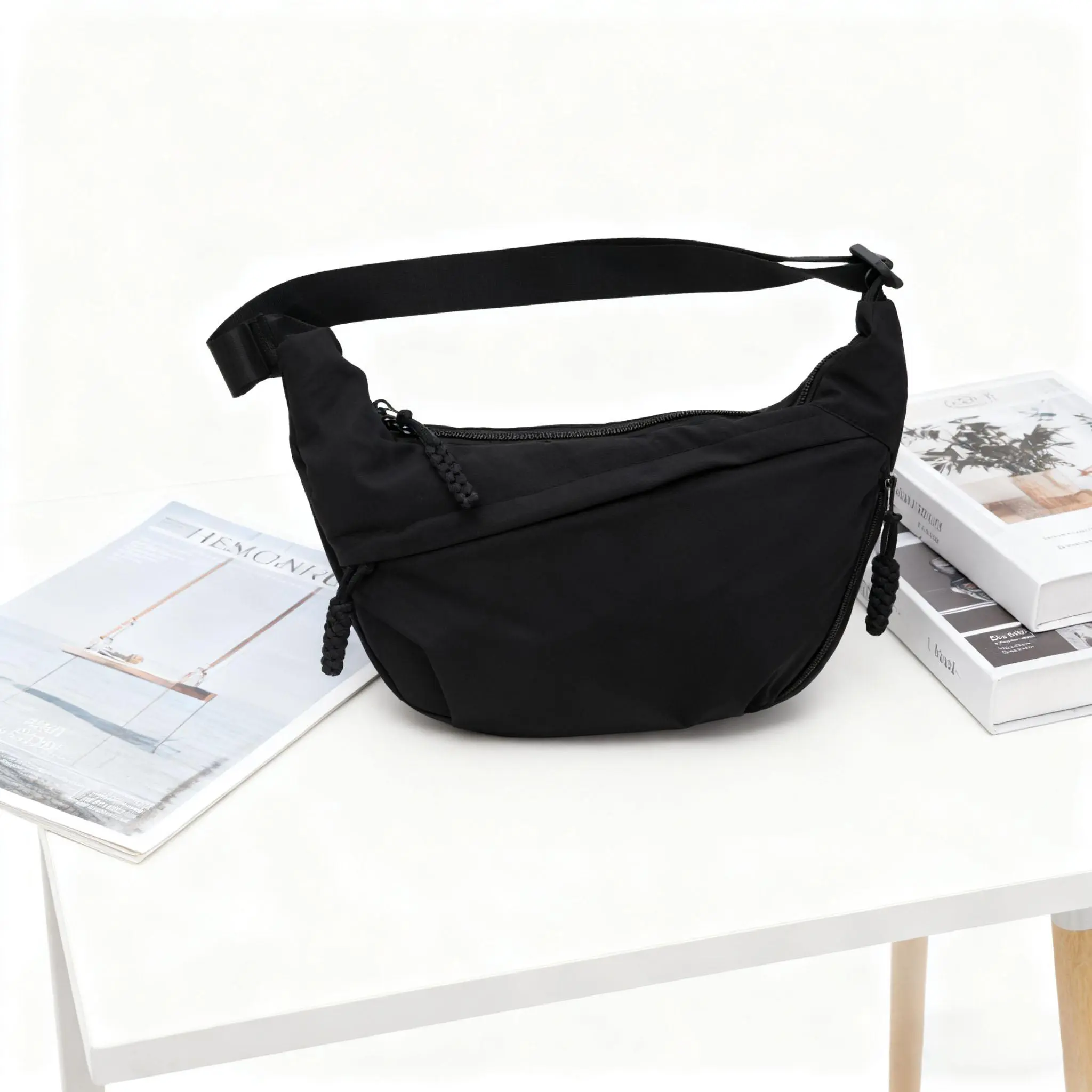Crescent Crossbody Bag with 3 External Zip Pockets | Durable Nylon Fabric | Adjustable Strap for Women & Men