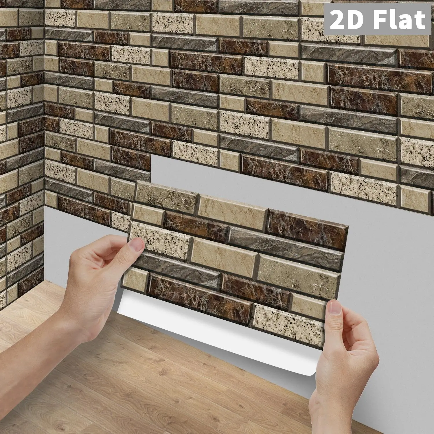 6/12/24/48Pcs FG Gold Marble Long Brick Tile Stickers, Peel&Stick Waterproof Oilproof Backsplash For Kitchen Bathroom DIY Decor