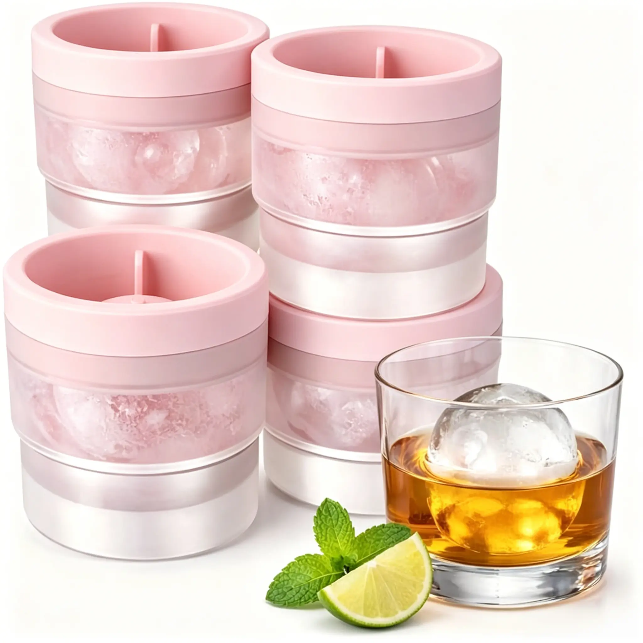 Ice Cube Molds, Silicone Sphere Ice Mold Maker, Stackable Easy Release Circle Ice Cube Mold with Lids, Spherical Ice Makers with Lids for Whiskey, Cocktails, Bourbon, and Drinks