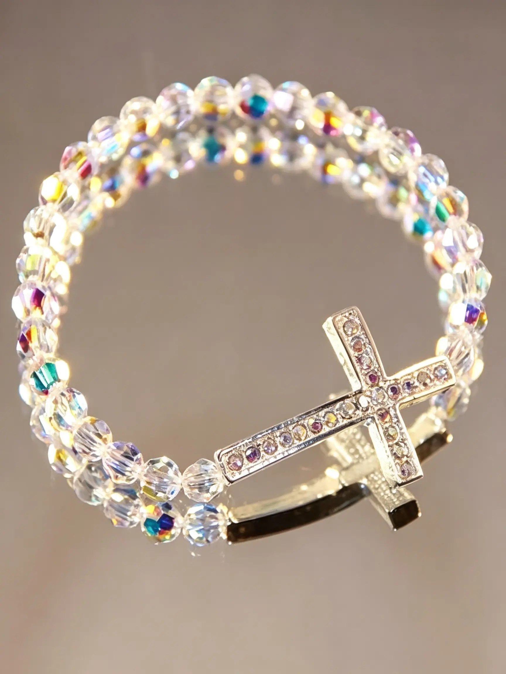 Crystal and Rhinestone Cross Bracelet for Women, Religious Prayer Jewelry, Stress Relief Accessory, Elegant Handmade Design, Bracelets Jewelry