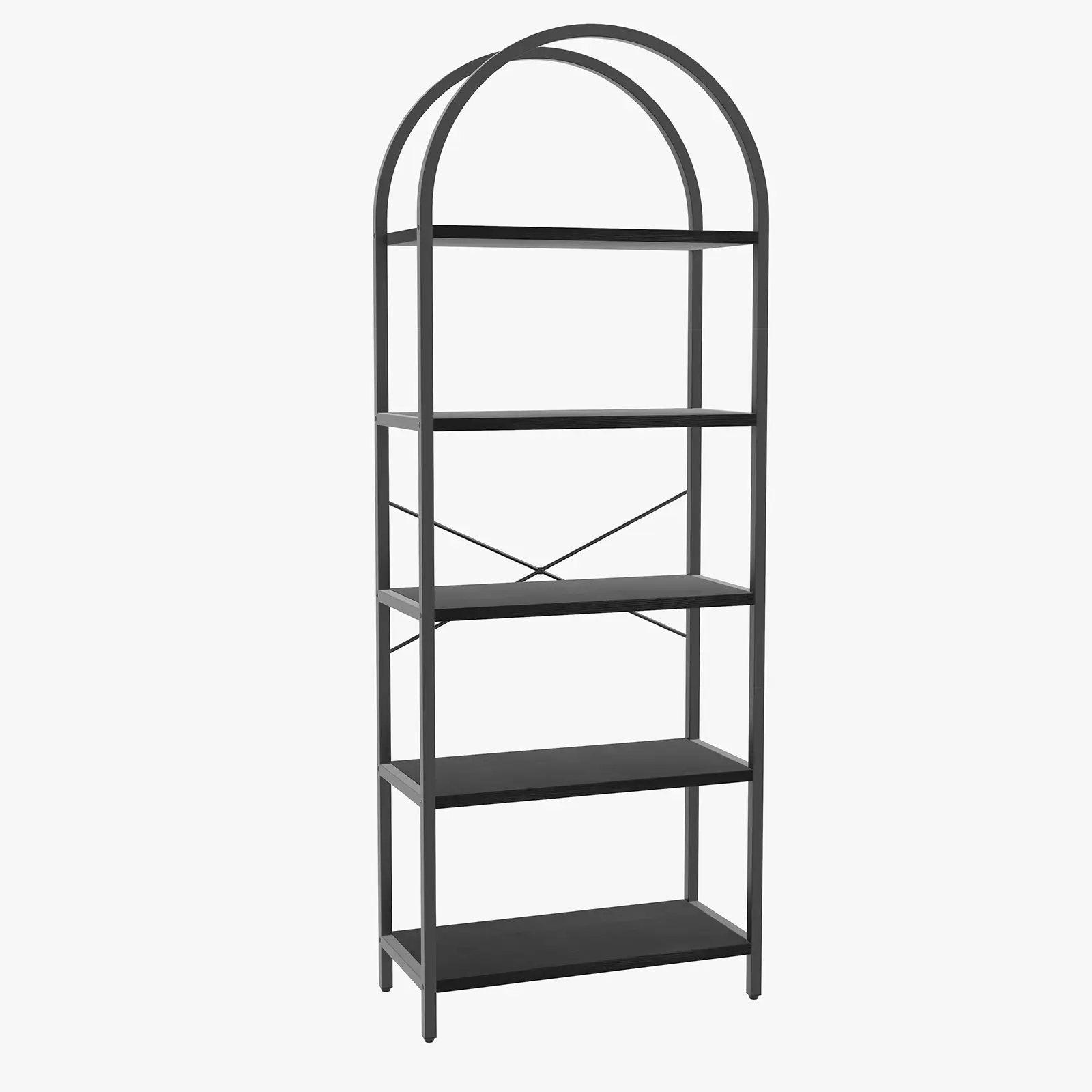 Modern 5-Tier Arched Freestanding Bookshelf, Tall Ladder Display Rack with Spacious Open Wooden Shelves & Sturdy Metal Frame, Multi-Functional Open Storage Bookcase for Office, Living Room & Bedroom, Available in White Gold and Black Finishes