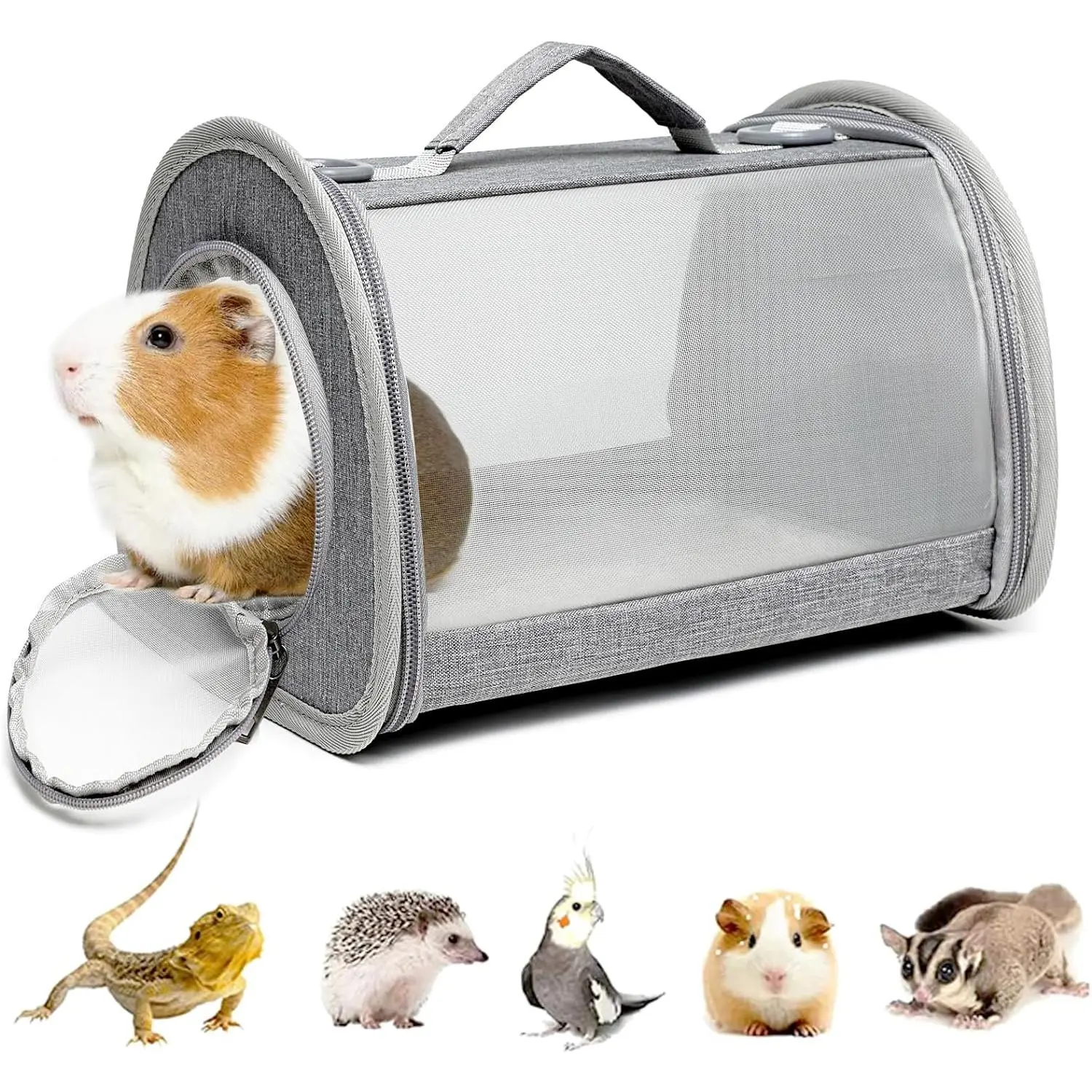 Small Animal Breathable Travel Handbag Carrier with Zipper, Mesh, Side-Opening Mesh Door, Wear-Resistant Buckle, Strong Bearing Capacity, Food Storage for Guinea Pigs, Rabbits