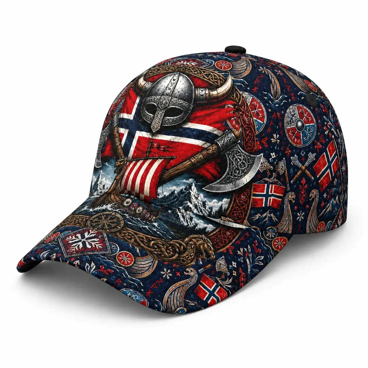 Norway Viking Baseball Cap, Norse Helmet Axe Longship Graphic Hat, Norwegian Flag Rune Pattern Adjustable Outdoor Casual Sports Fan Cap,unique birthday gift,unisex streetwear,casual outdoor activity,daily casual style,summer fits,summer festival,2026