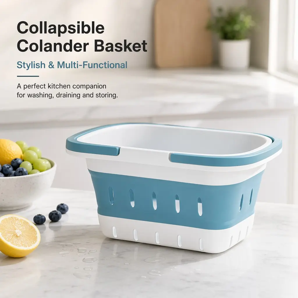 Foldable Silicone Draining Basket, Multi-Functional with Handle, Space-Saving Vegetable Cleaning Rack, Kitchen Dish Drying Organizer, Kitchenware, Drainage
