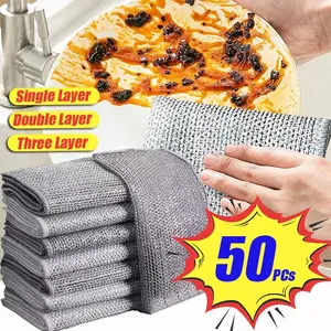 1~50pcs Cleaning Products Silver Wire Thickened Dishcloth Kitchen Dish Washers Microfiber Wash Towel Built-in Sponge Ball Rag