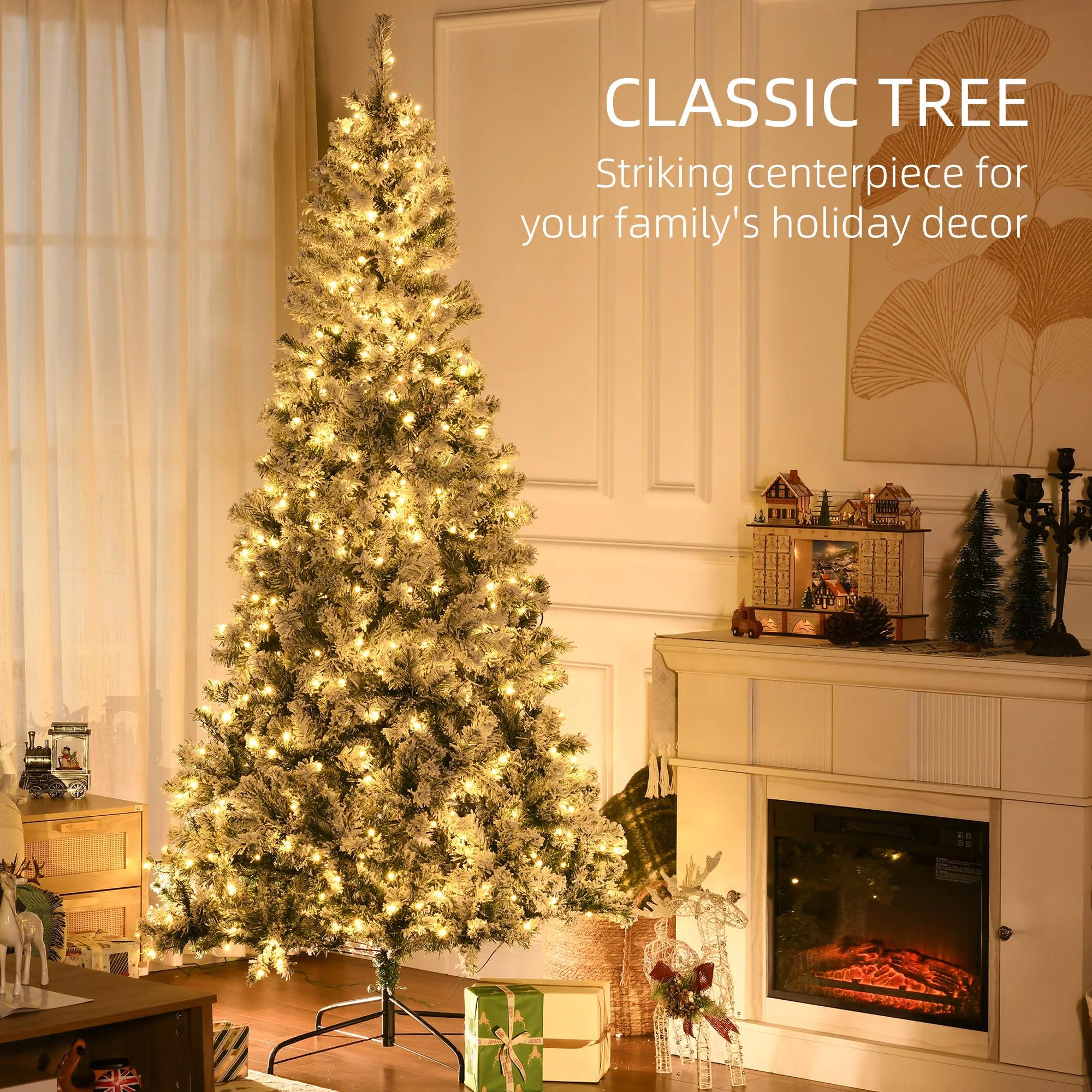 Homcom 7.5' Flocked Artificial Christmas Tree with Warm White Led Lights
