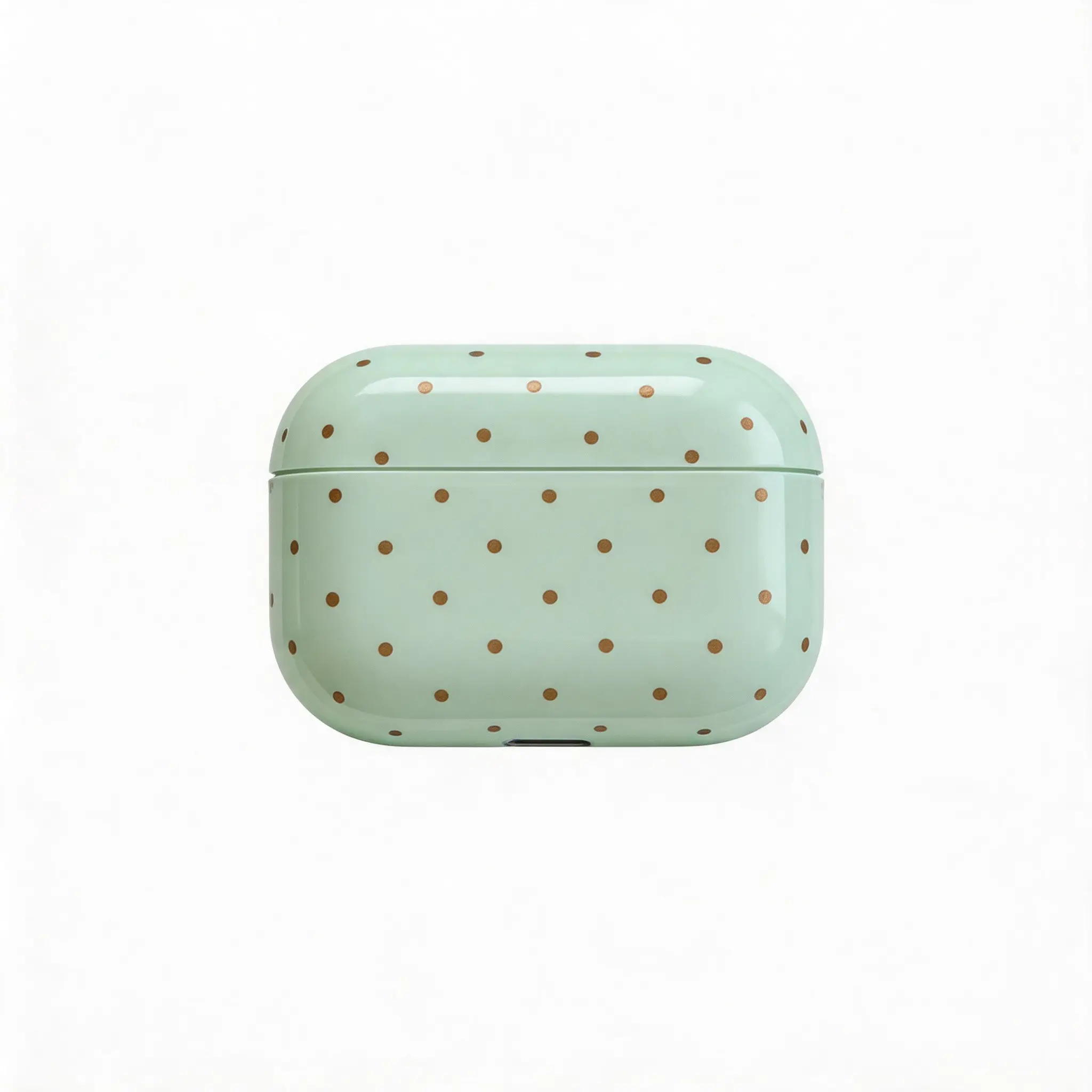 Minimalist Pastel Mint Green With Tiny Gold Polka Dots Glossy AirPods Case Elegant Aesthetic Hard Shockproof Cover For All AirPods Models