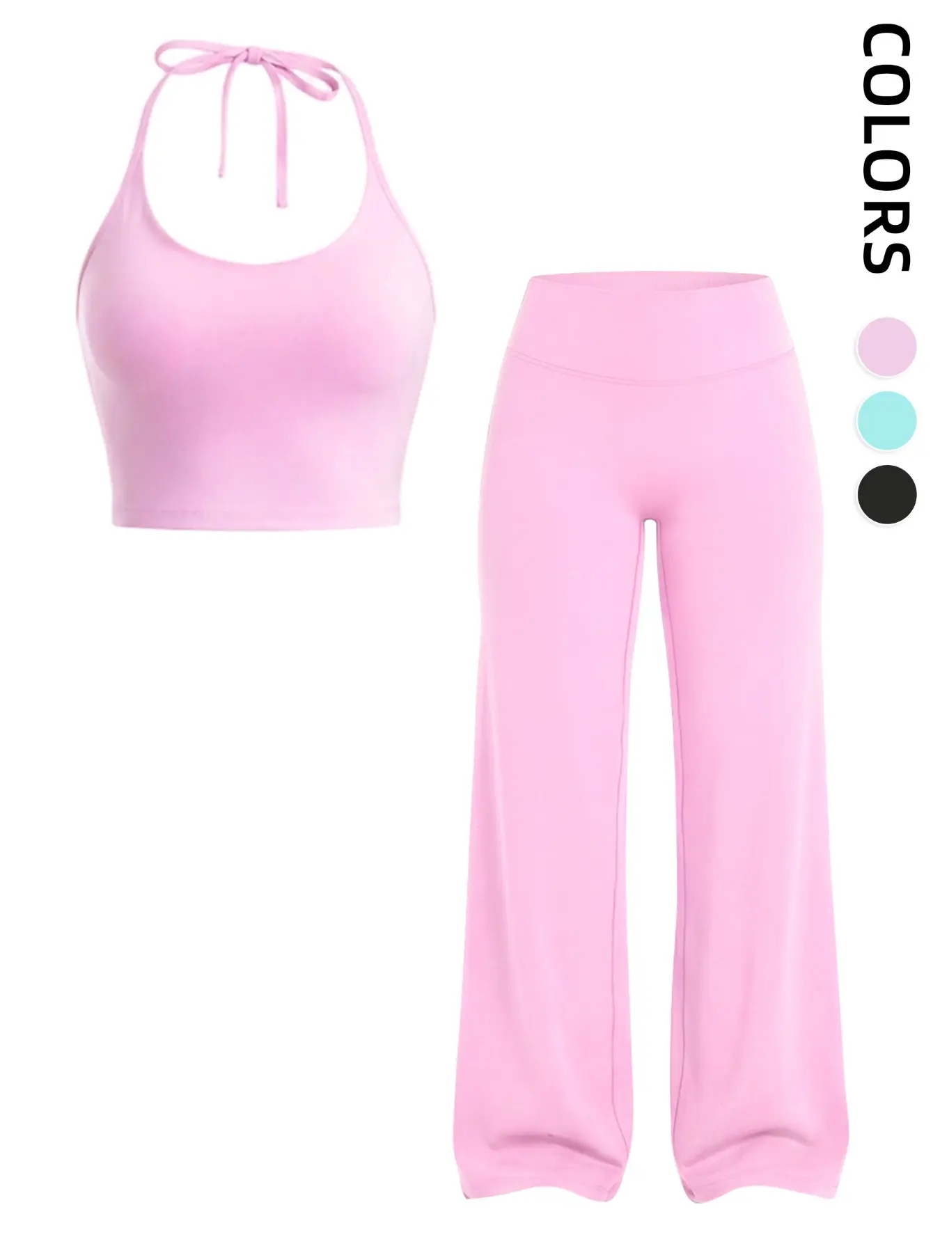 Women's Fitness Set, Stylish Comfortable Tie-Back Halter Top & High-Waisted Loose Yoga Dance Pants, 2-Piece Workout, Gym Workout Set, High Elastic Activewear, Sport Set