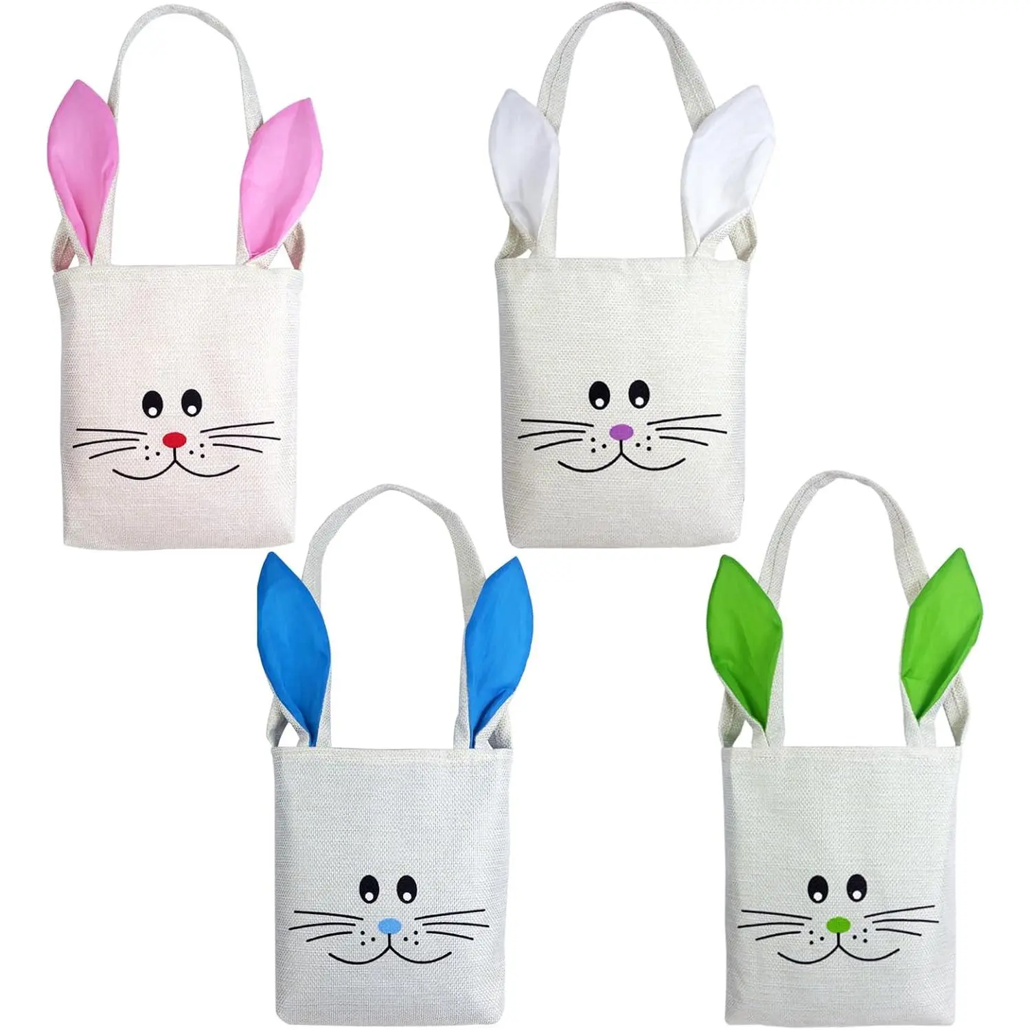4 count Easter Bunny Bags with Handles, Cute Bunny Canvas Tote Bags  Candy  Baskets for Egg Hunt, Candy, Eggs for Holiday Party Favors