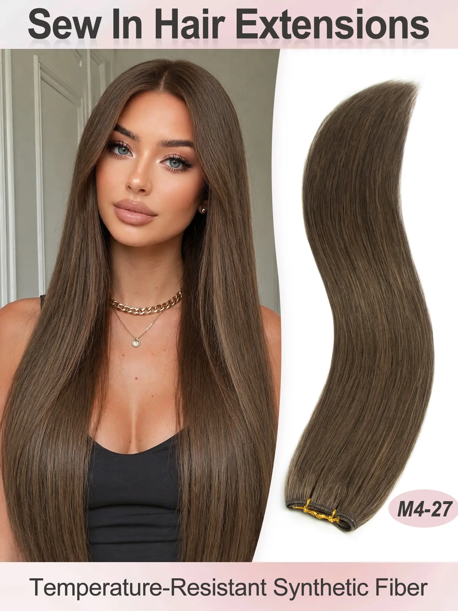 Sew In Double Weft Hair Extensions Artificial Hair Extension, 26 Inch Weft Extensions Synthetic fiber material Color #2 Natural Black Double Weft Full Head Straight Hair Weaves 50 Grams Hair Weft Bundles Straight Hair Straight Synthetic Hairpieces
