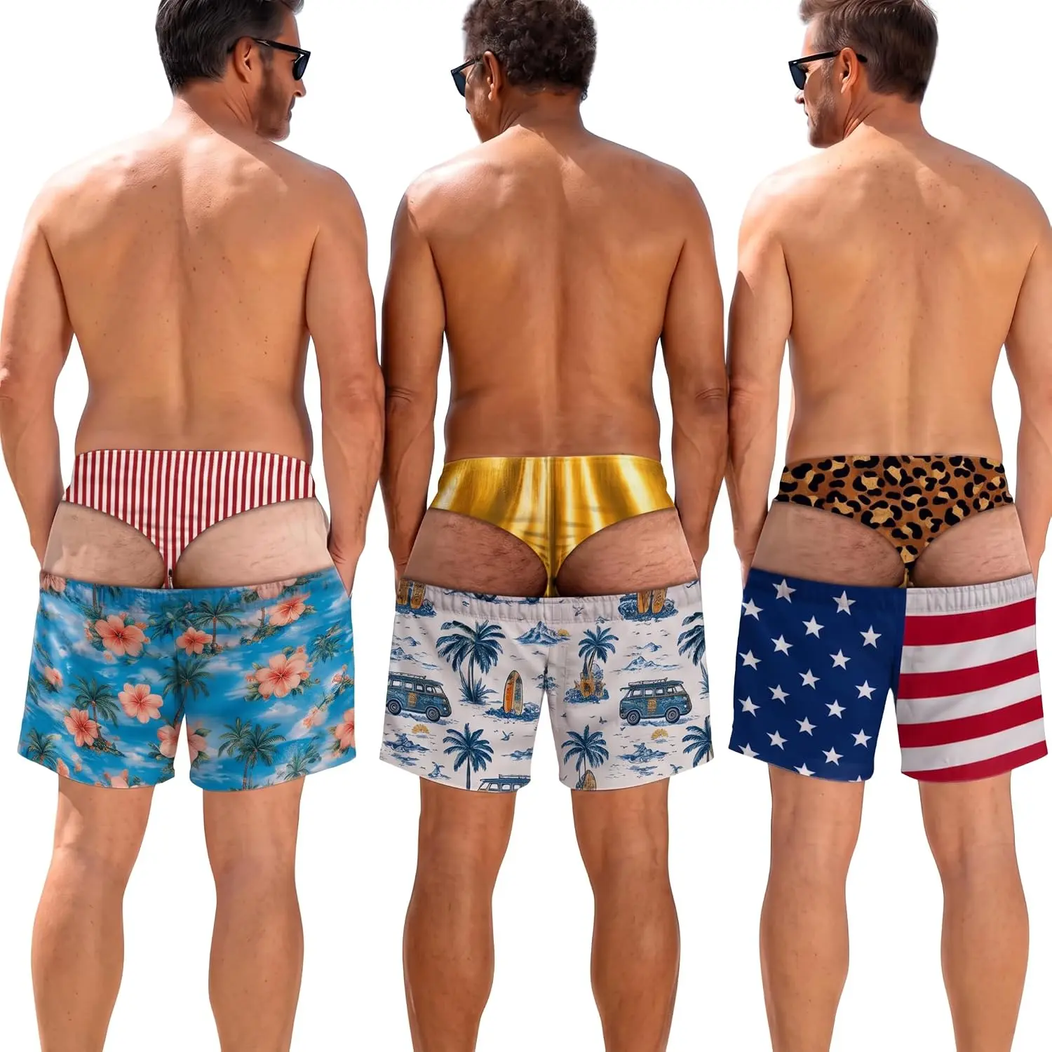 Funny Patriotic Men's Swim Trunks, Novelty American Flag Beach Shorts, Beach Vacation Shorts for Him, Summer Vacation Gift for Dad, Husband