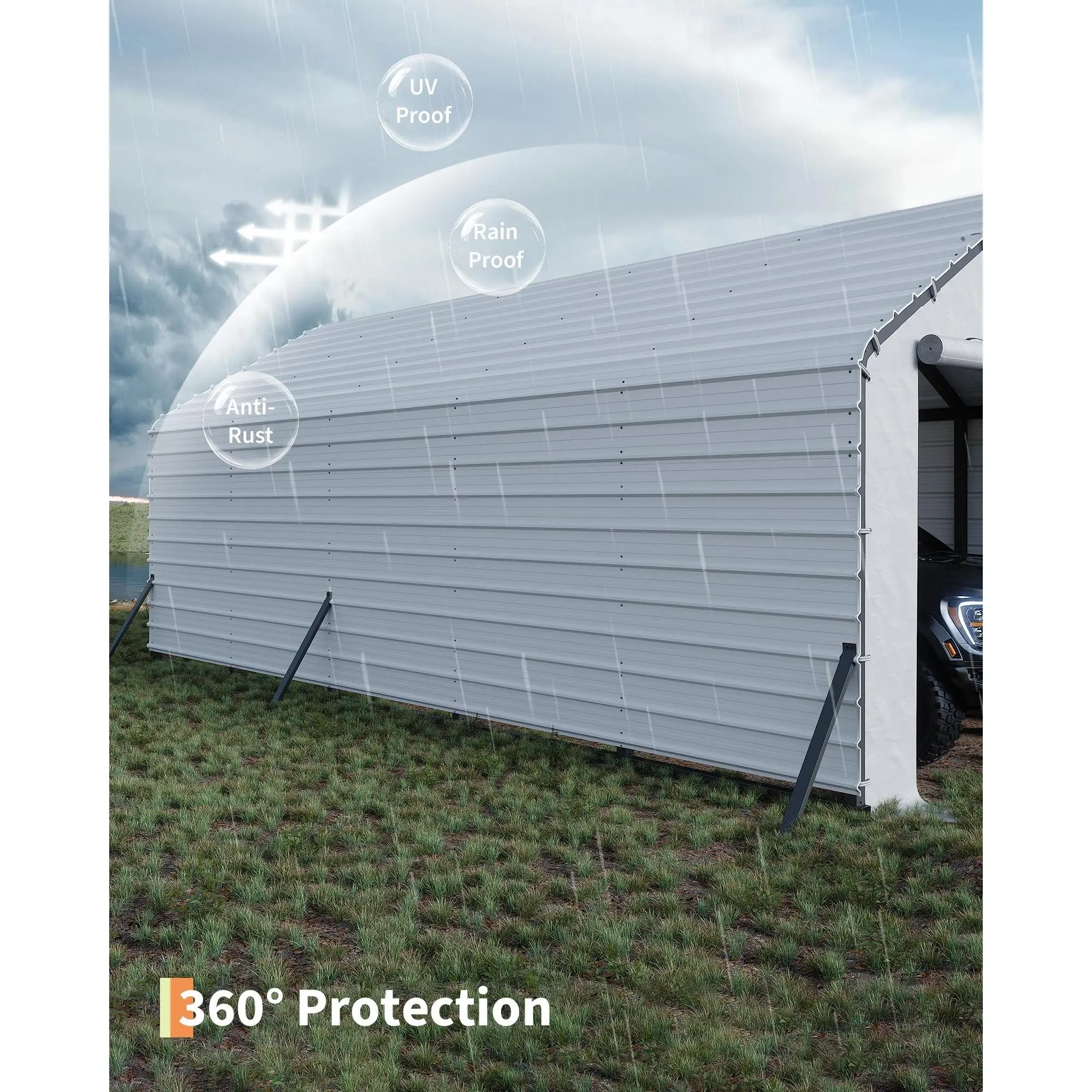 2-in-1 Enclosed Metal Carport Kit – Instant Shelter + Permanent Roof – Galvanized Steel, All-Weather – 13x26/13x21/13x16 ft – Cars, Boats, Tractors, Garages, Outdoor Storage – 16 White Ribbed Panels