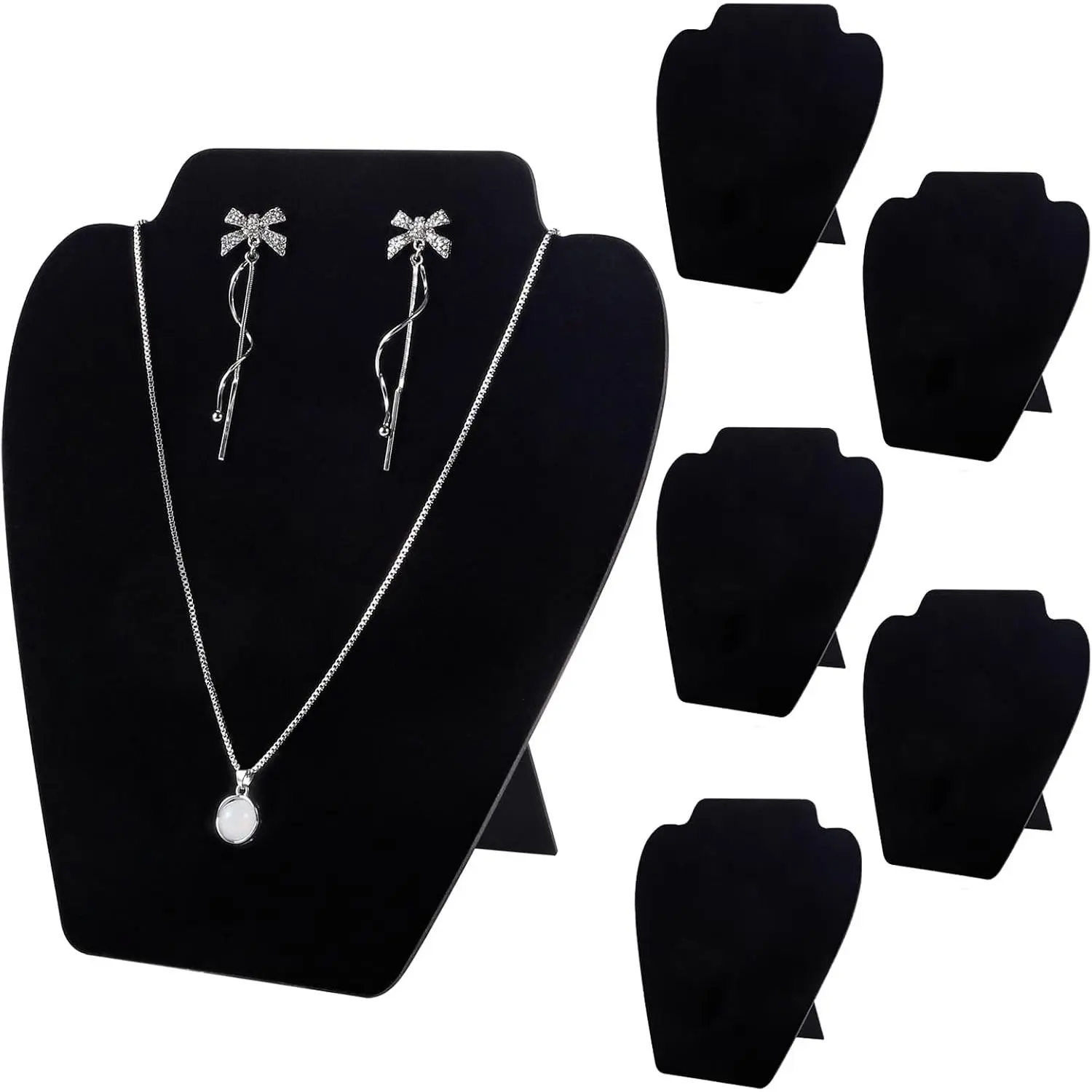 Black Necklace Earring  Display Stand, 8 x 7 Inch Foldable Black  Necklace Bust Easel Chain Holder Organizer Rack for  or Store Show (6 Pack)