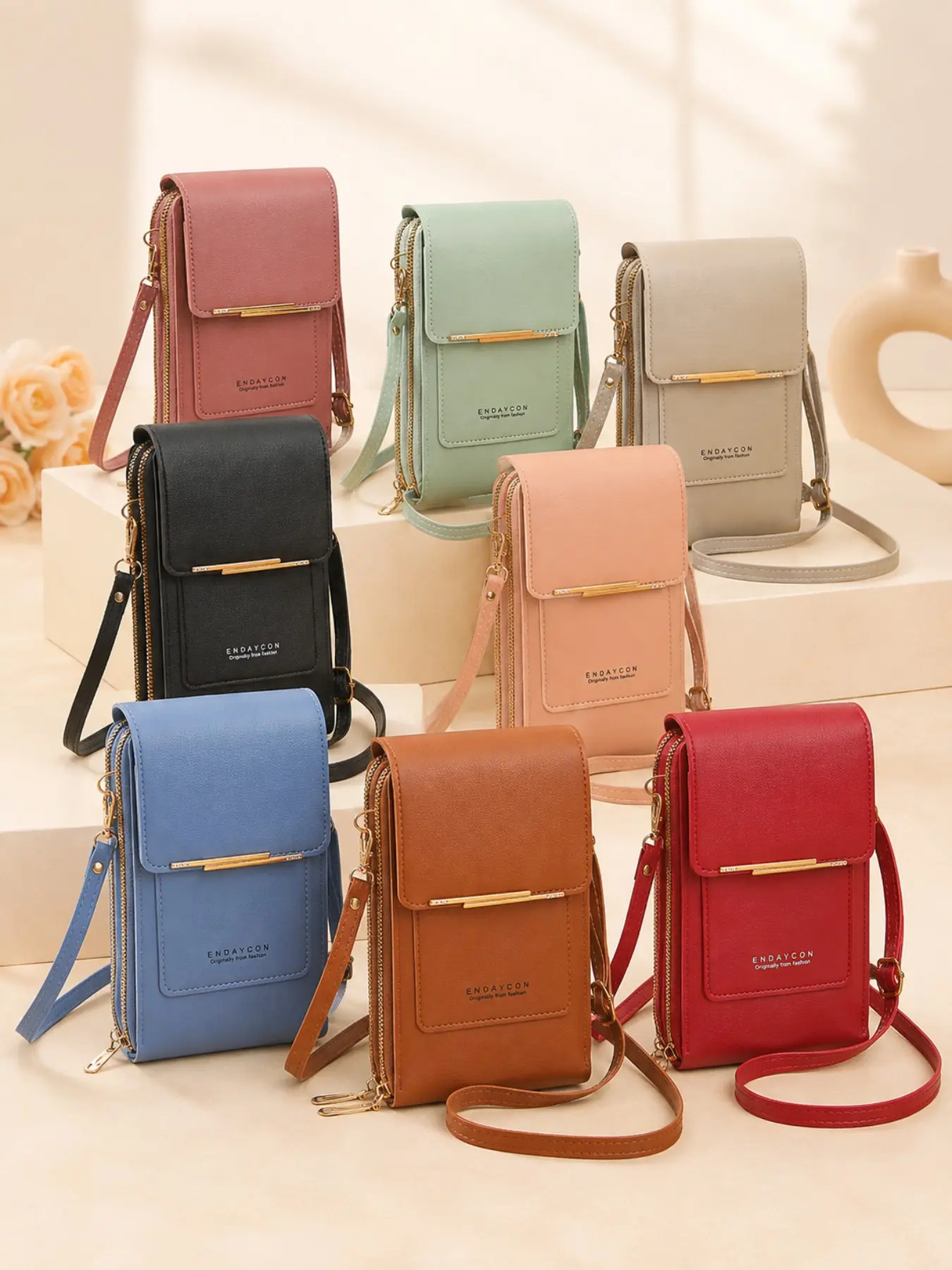 Women’s Touch Screen Phone Crossbody Bag, Mini Casual Shoulder Purse with Zipper Wallet & Key Holder, Multi Functional Cell Phone Holder Bag