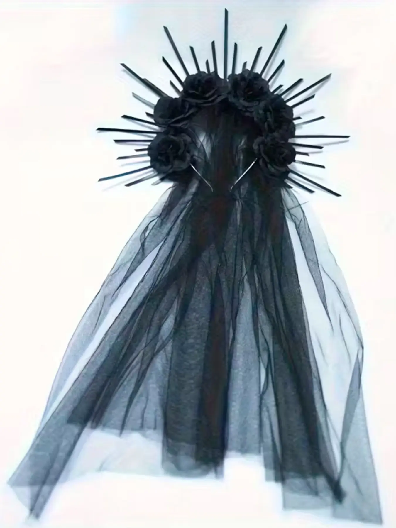 Gothic Rose Crown Headpiece with Veil, Plastic Party Flower Hair Accessories, Perfect for Halloween, Role Play, Dark Theme Parties, Gothic Style Decor