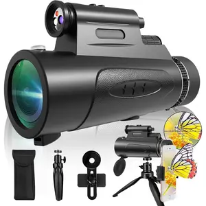 Monocular Telescope with Lights  Monoculars 80x100 for Adults High  Monocularwith Smartphone Holder & Tripod, Handheld Telescope Suitable for Bird Watching Stargazing-Black