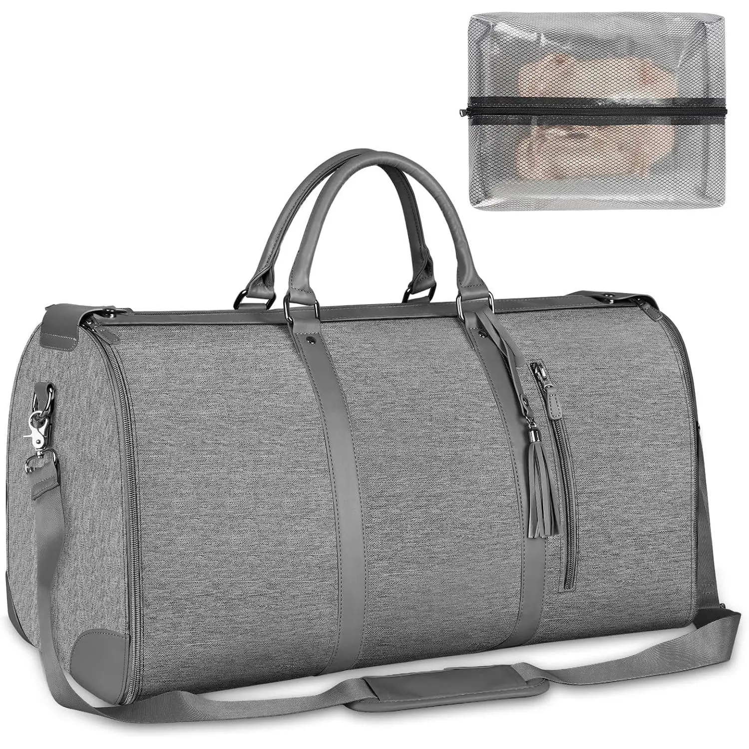 Garment Duffle Bags for Travel, Convertible Carry  Garment Bag | with Shoe Pouch,  Duffle Bag for Women with  Strap, 2 in 1  Suitcase Suit Travel Bags, Grey