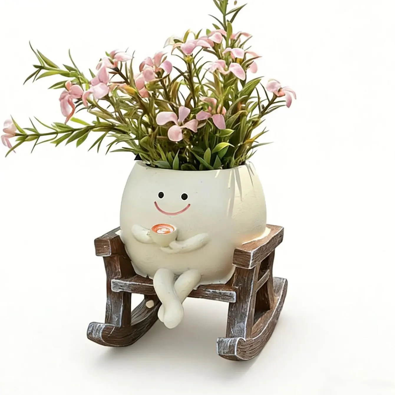 Creative Smiley Rocker Resin Flower Pot, Decorative Flower Pot, Fun Coffee Mug Planter with Drain Holes, Indoor Outdoor Succulent Container, Festive Gift Decor