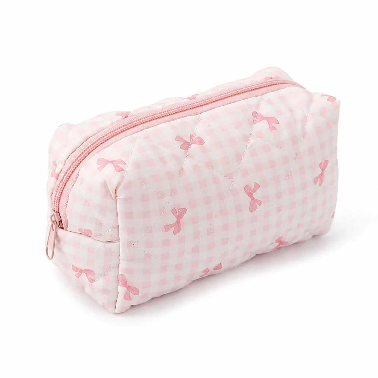 Gingham Checkered Pencil Case, Quilted Bow Print Large Capacity Zipper Pen Pouch, Soft Portable Creative Stationery Organizer for School, Office, Study Desk, Travel, Makeup products, Back to School Supplies and Daily Storage