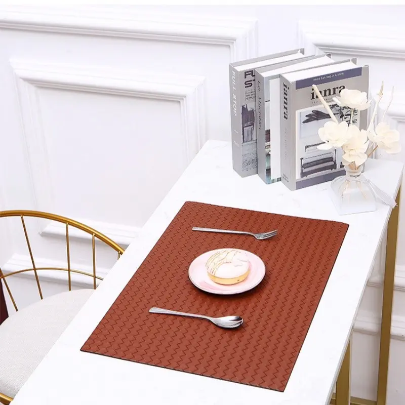 Leather Woven Style Placemat, Thick Leather Placemat for Business Reception, Restaurant Table Setting, Home Dining Table Use