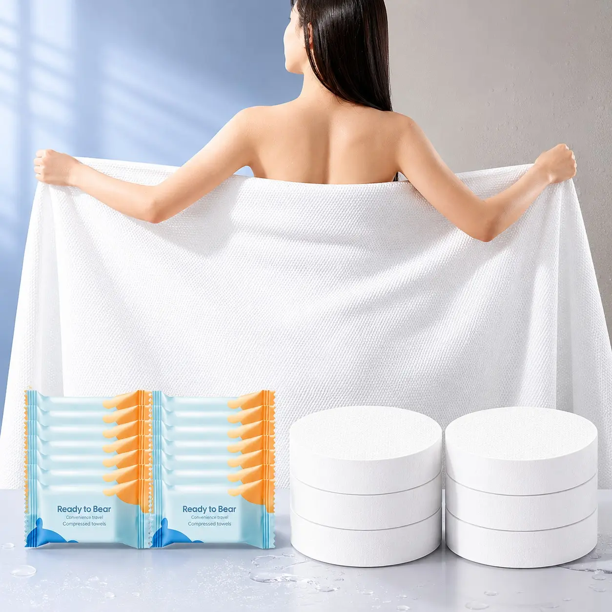 18-Pack Thick Compressed Bath Towels, Disposable Viscose Fiber Hand & Bath Towels, Fda Registered, Ideal for Home Use, Compressed Towel Tablets, Disposable Clean Towels