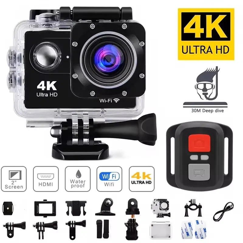 4K Action Camera 1080P/30FPS WiFi 2.0" 170D Underwater Waterproof Helmet Video Recording Camera Sports Cameras Outdoor Mini Cam Bike Card