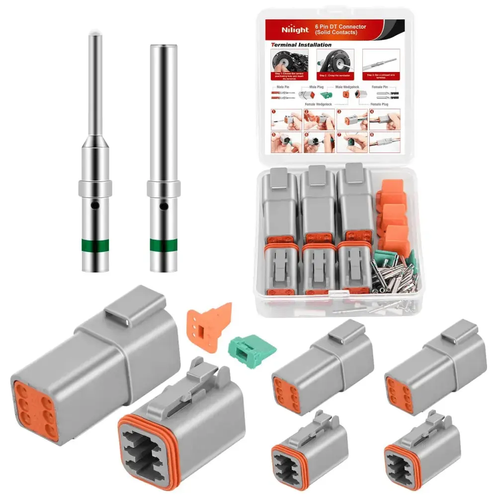 Nilight 6 PIN DT Connector Kit 3 Sets Size 16 Solid Contacts Waterproof Male Female Terminal for 14-20 AWG DT Series Connector