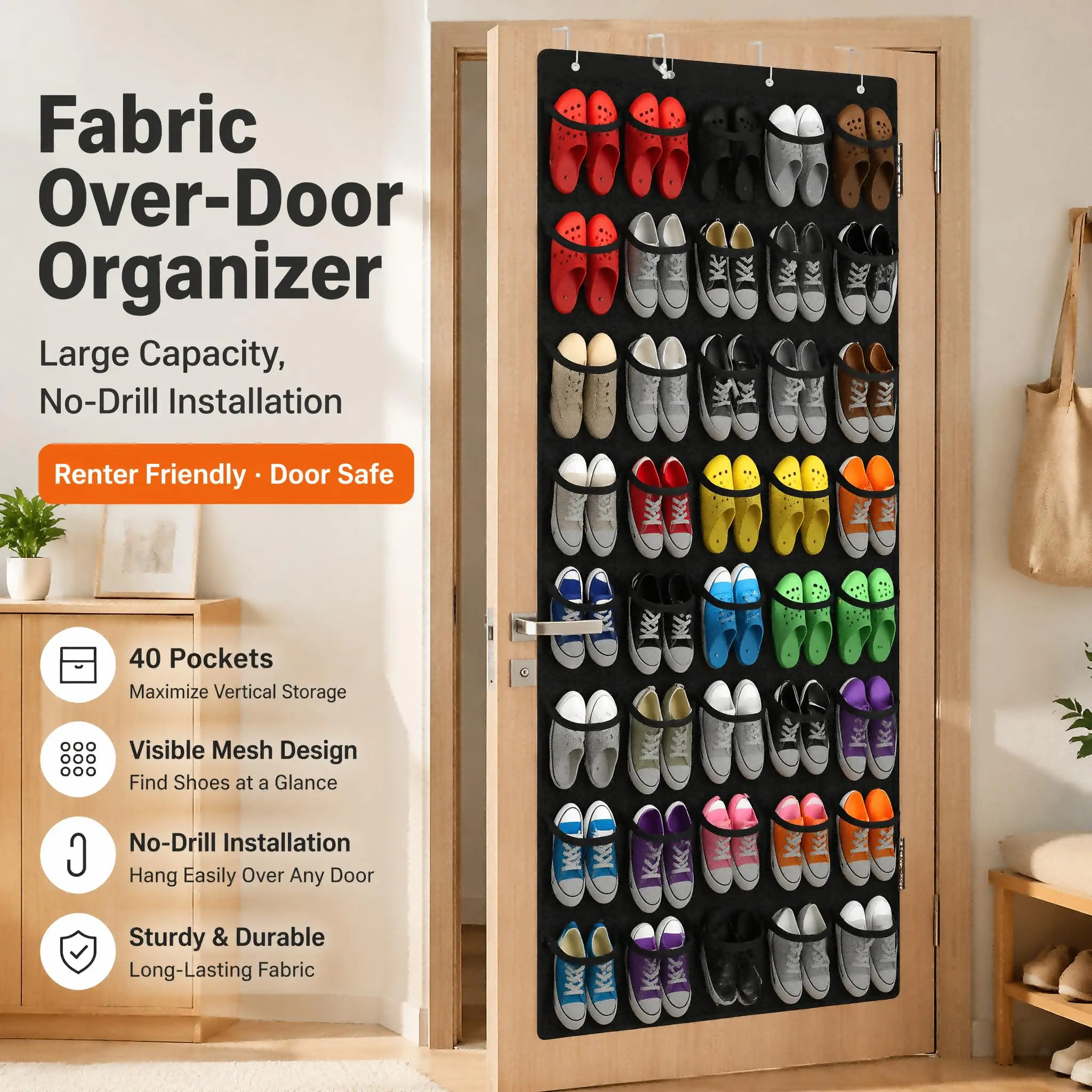 40 Pocket Over The Door Hanging Shoe Storage Organizer For Entryway Bedroom Closet Door