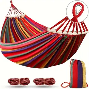 Heavy Duty Camping Hammock with Spreader Bar Anti-Rollover Design, Portable Canvas Swing Hammock for Garden Travel Backpacking
