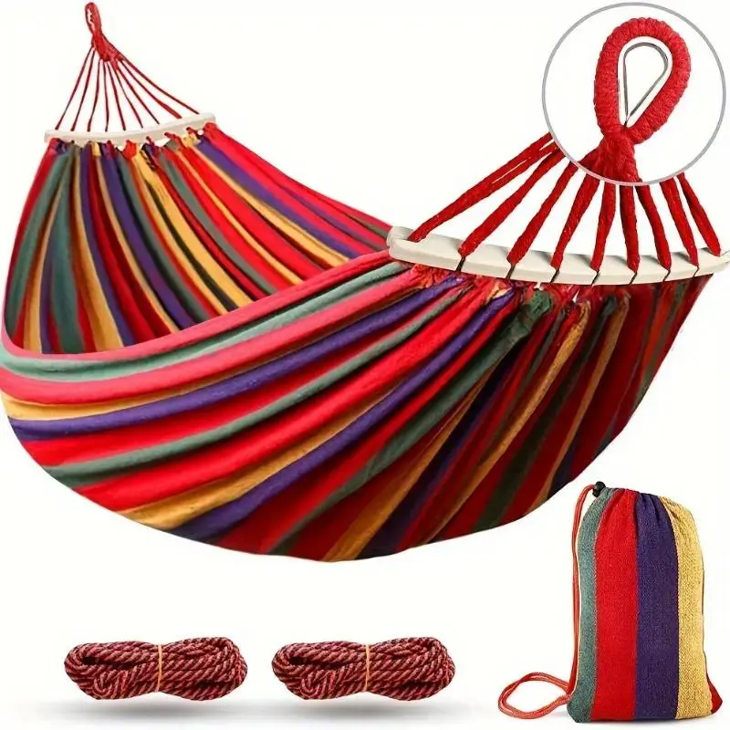 Heavy Duty Camping Hammock, Durable Hammock with Spreader Bar Anti-Rollover Design, Portable Canvas Swing Hammock for Garden Travel Backpacking