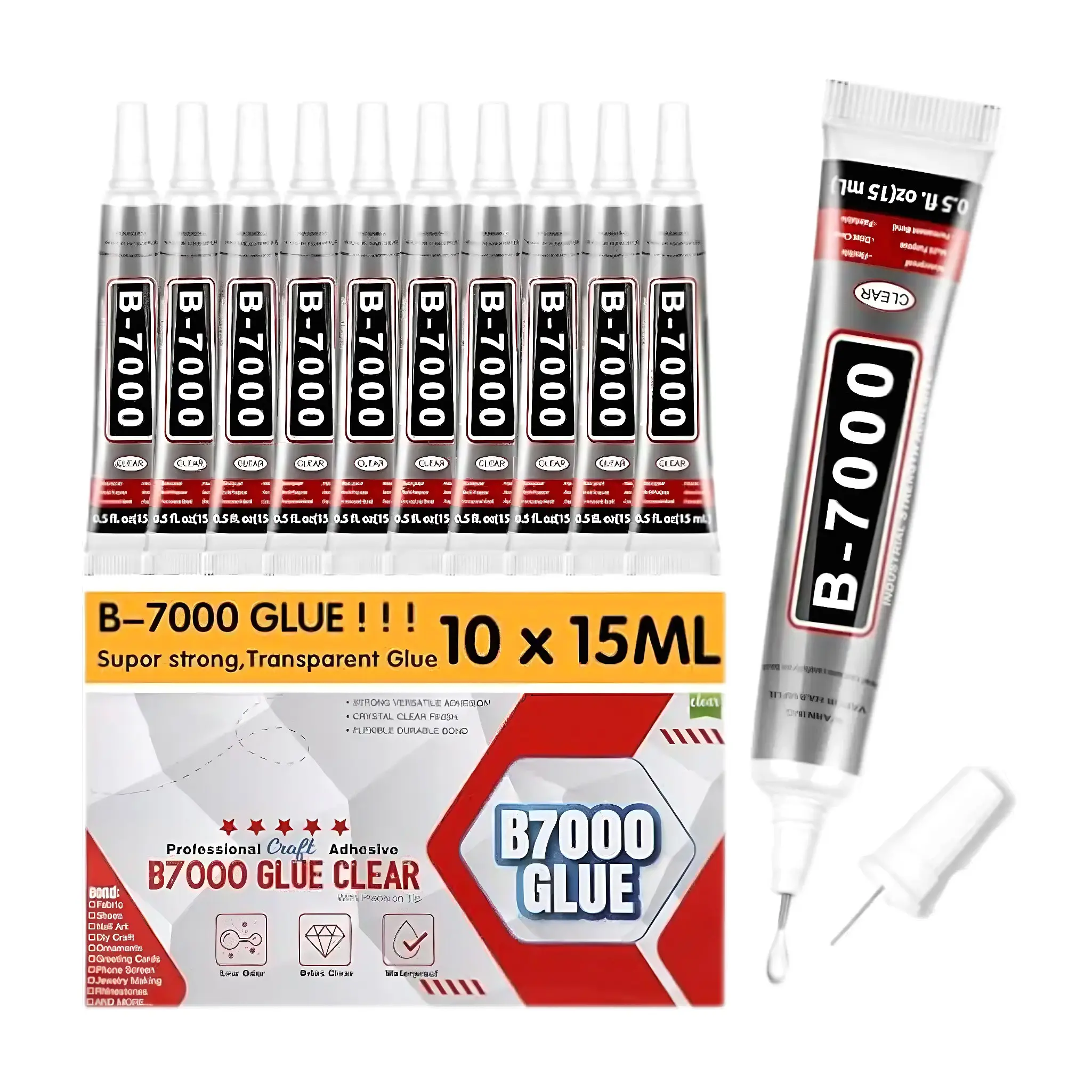 Rhinestone Glue Clear 10 15ml – Strong Transparent No Trace Jewelry Glue with Precision Tip, Quick Dry Adhesive for Making Nail Makeup Fabric Shoes Craft Repair