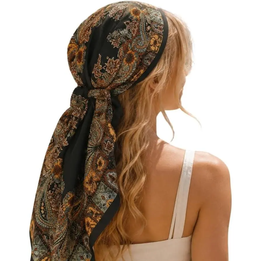 Women Paisley Hair Square Scarf 35.5", Silk Like Satin Sleeping Bonnet Wrap  Bandanas Square Scarf Headwear | Lightweight soft smooth satin scarf, Multi-use for sleeping cap, bandana, daily wear and outdoor styling, hair protects