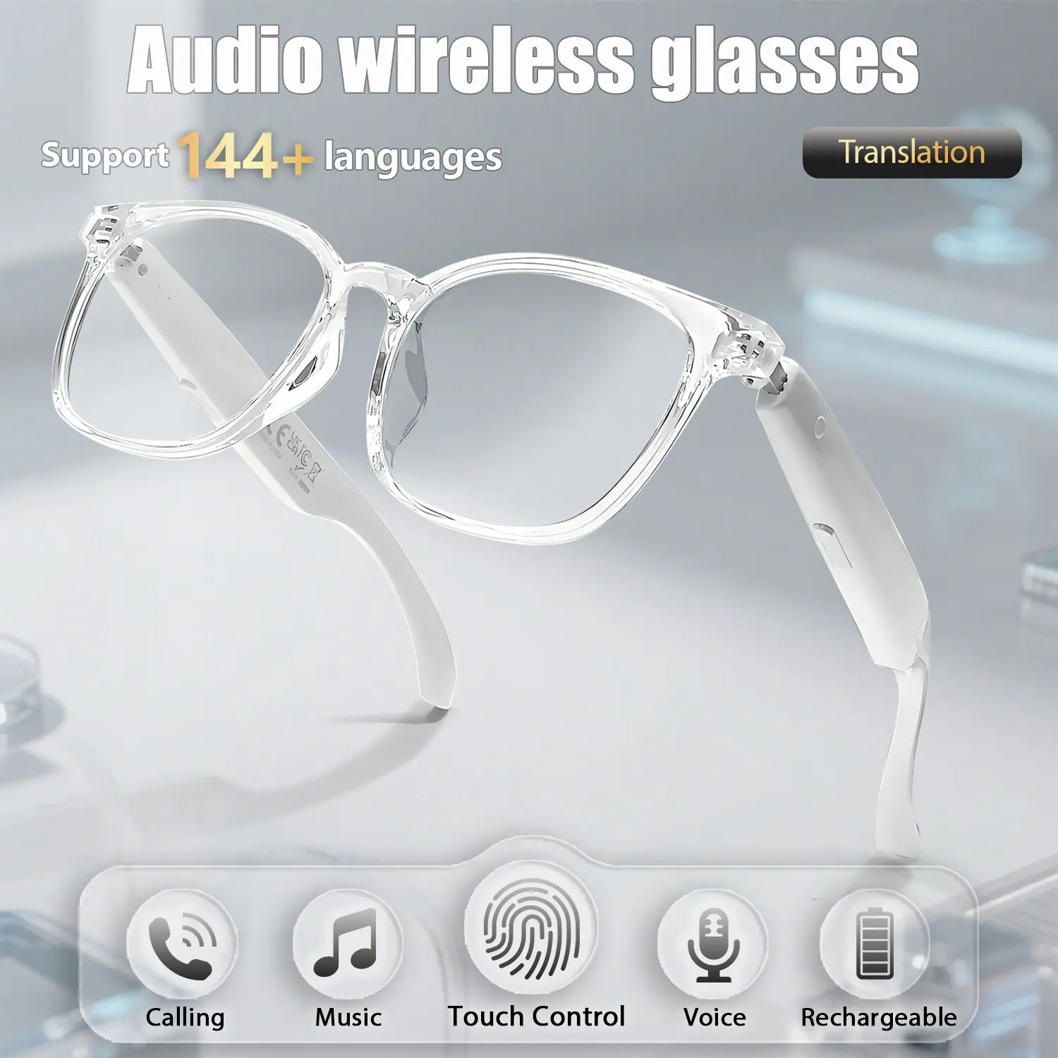 Koipsse Smart Glasses Bt5.4, Blue Light Protection, Lightweight Plastic Frame, Wireless Calling, Music Playback, Office & Outdoor Use