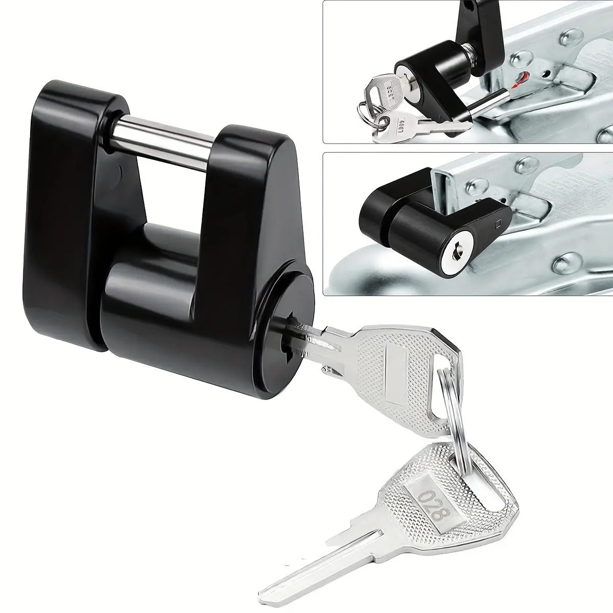 Black trailer hook lock, RV trailer hook lock, tractor trailer lock