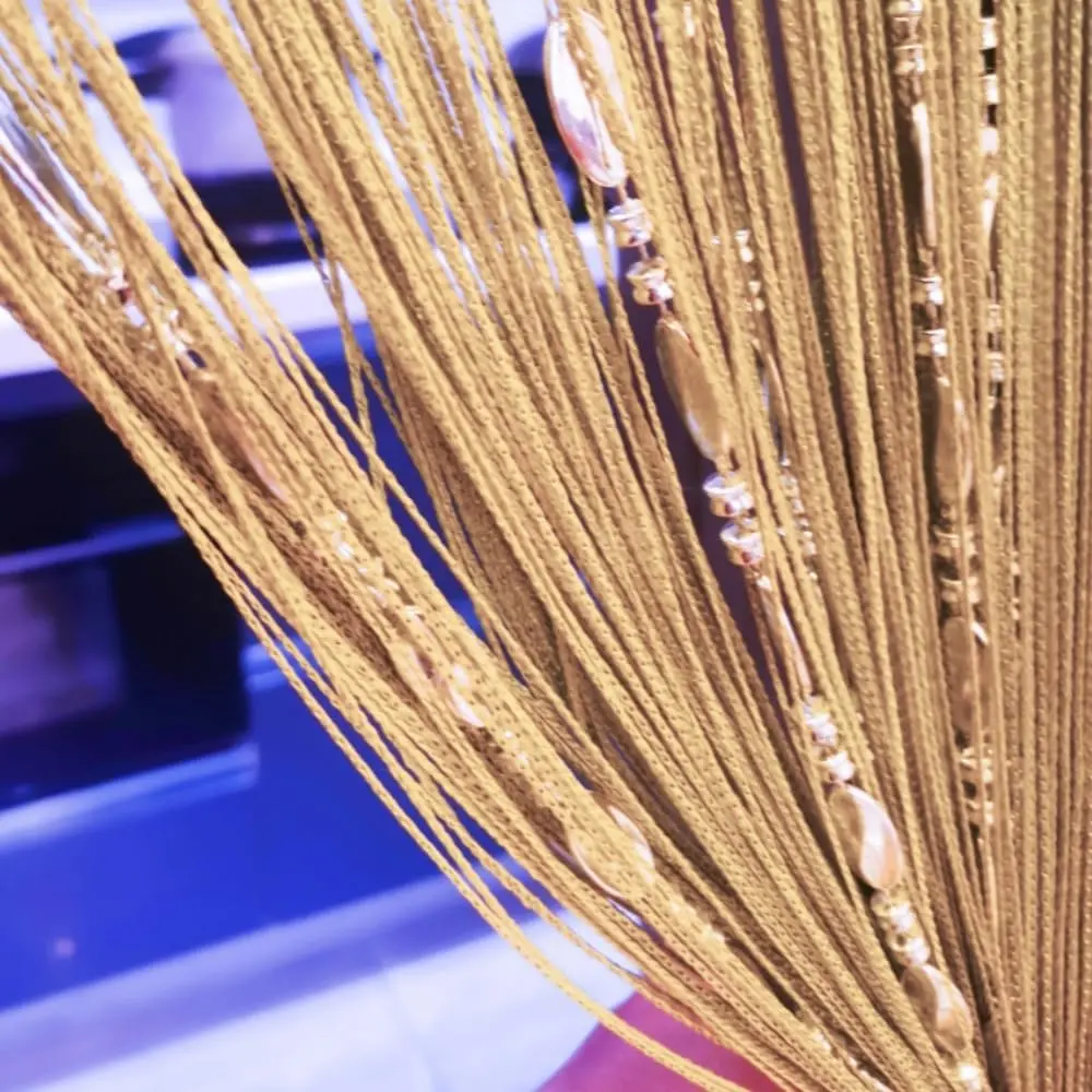 Glam Gold25 Beaded Curtain - 100cmx200cm 1-Piece Cuttable Length Modern Bead Art Decor, Easy Hanging Home Decoration Curtain, Door/Window String Panel Fringe Room Divider (190cm-200cm Size Range)