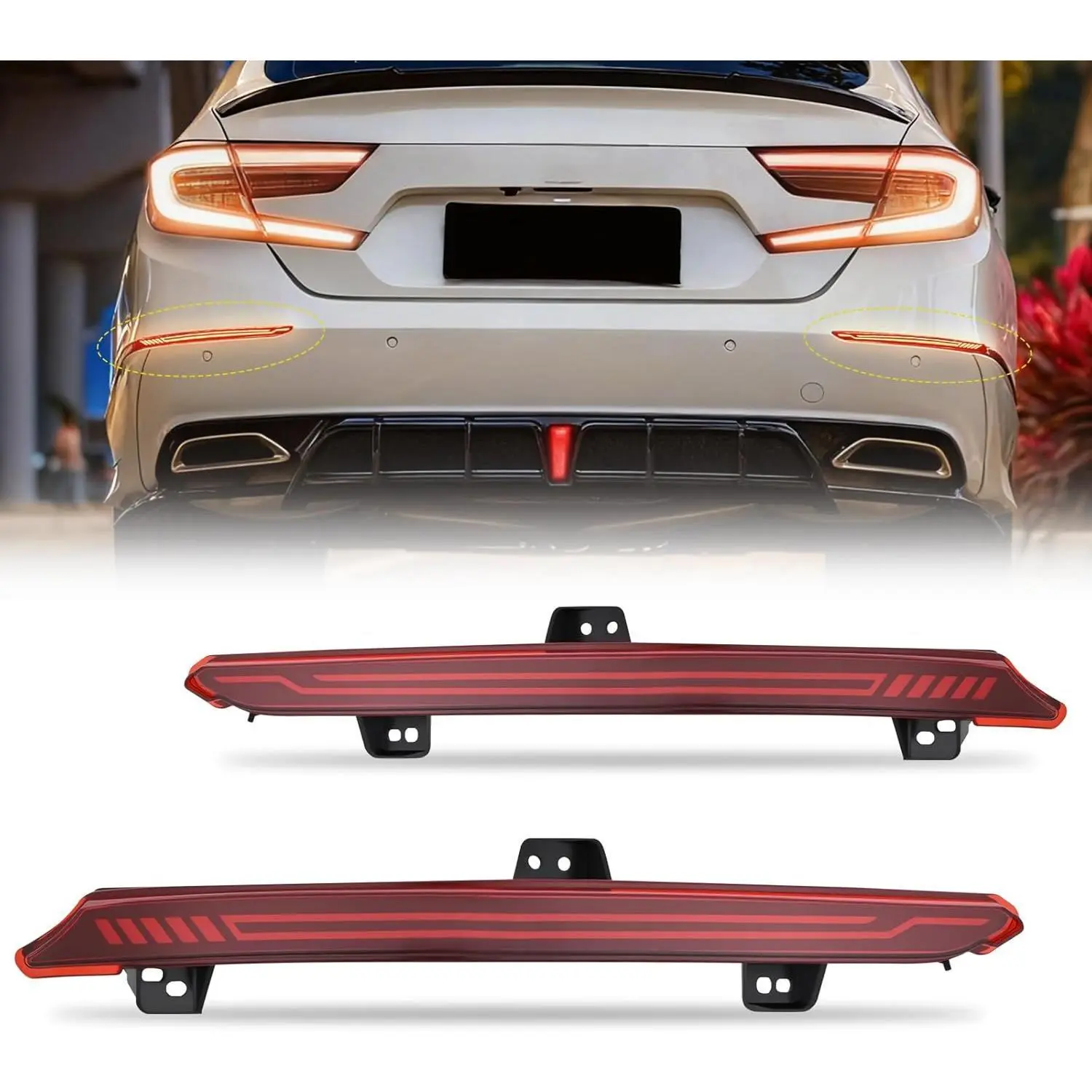 Nilight LED Rear Bumper Tail Lights with ABS Housing, 16W Red Luminous Lens, 4 Wires Sequential Flashing Brake/Turn Signal/Driving Lamps, Vehicle-Specific Fit Temperature-Resistant Replacement for 2018-2022 10th Gen Honda Accord