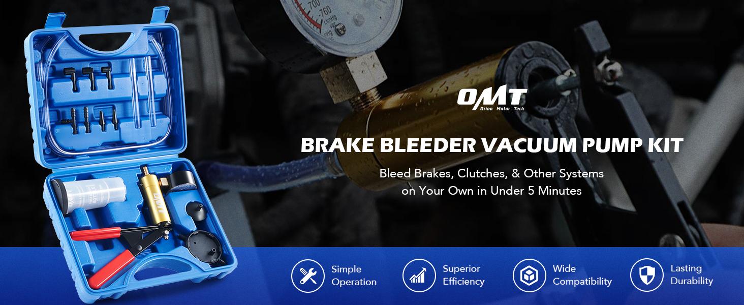 Orion Motor Tech Brake Bleeder Kit with Hand Vacuum Pump and Adapters, Brake Bleeding Kit for Brake Fluid Power Steering Fluid More, Vacuum Brake Bleeder Pump with Pressure Gauge Gray/Black/Blue, Car Diagnostic Tools, Limited Time Deal