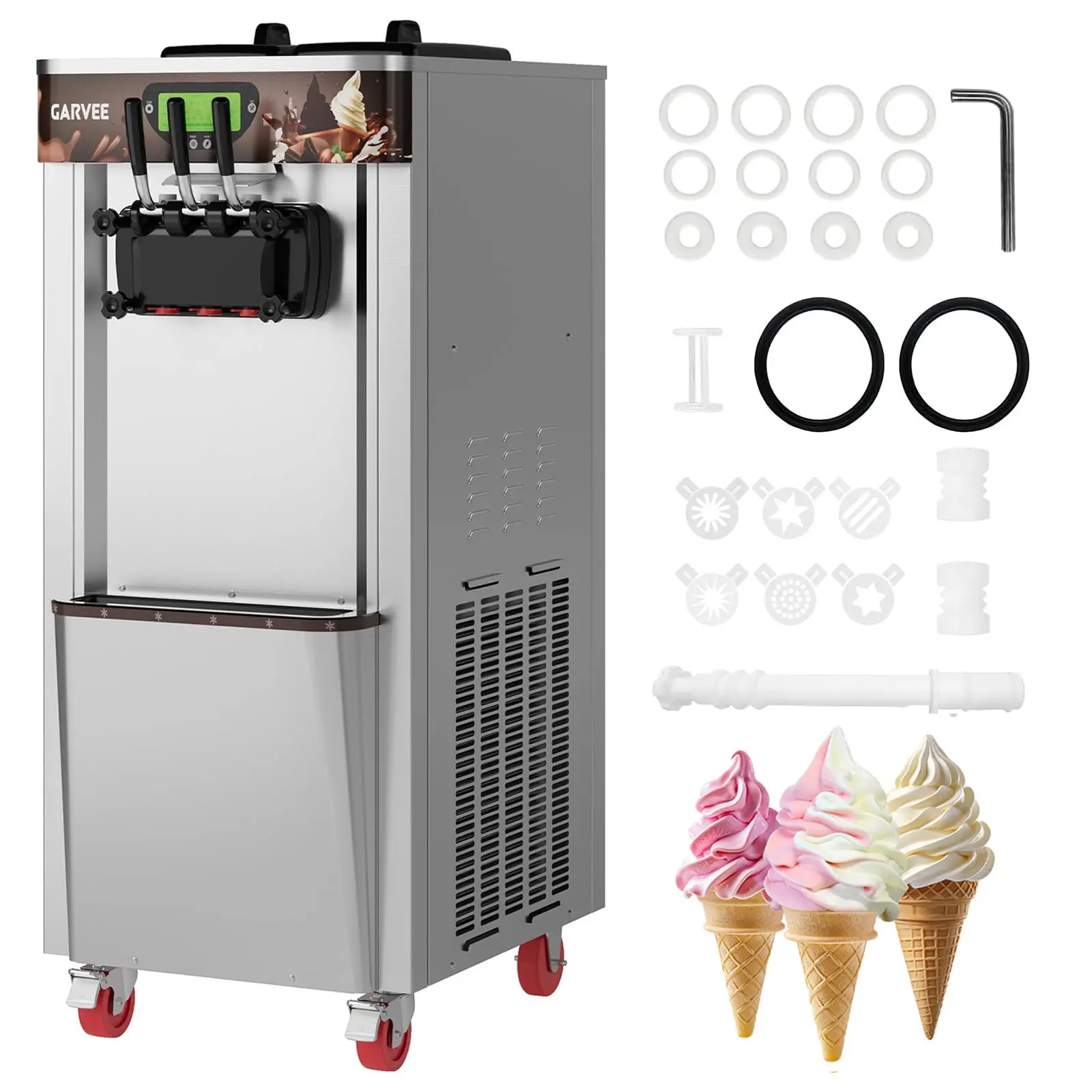 Professional Commercial Soft Serve Ice Cream Machine - 9.2-12.2 Gal/H, 2+1 Flavors, 2450W/2600W, Vertical Kitchen Appliances, Self-Cleaning, LED Display, Easy Operation, 220V - For Restaurants, Home