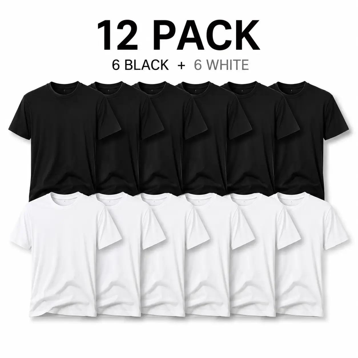 12-Pack Men's Cotton T-Shirts,PREMIUM 4.5 OZ TEE Soft Lightweight Unisex Crew Neck Tops, Wholesale Basic Blank T-shirts Short Sleeve Apparel 6 Black+6 White,Suitable for DTF Printing