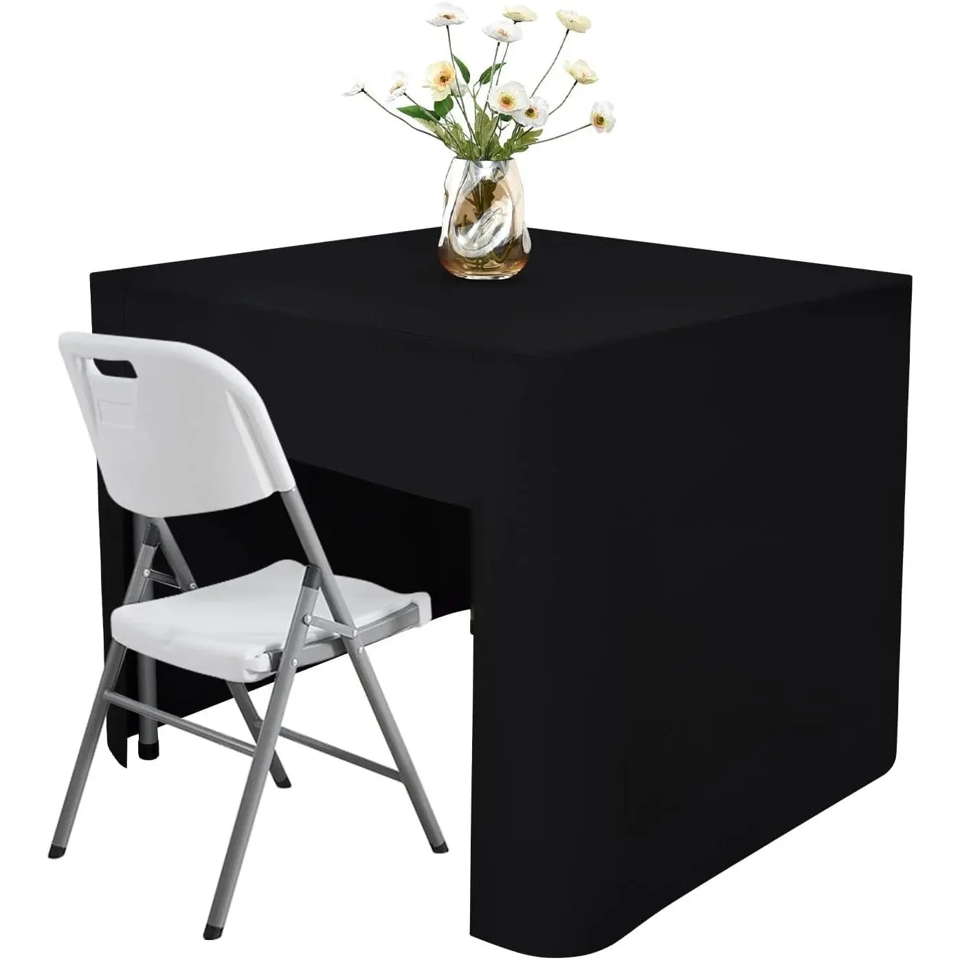 Square Fitted Tablecloth Open Back Card Table Tablecloth, 34x34 in | Black Folding Card Table Cover, Washable Polyester Vendor Table Cloth for Craft Show, Trade Show, Display, Party, Banquet