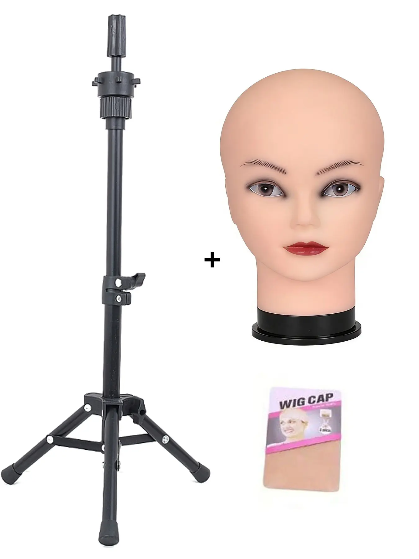Adjustable Wig Stand Tripod with Bald Mannequin Head, Universal for Men and Women, Easy Assembly, Hair Accessories Organizer, Wig Tripod Set
